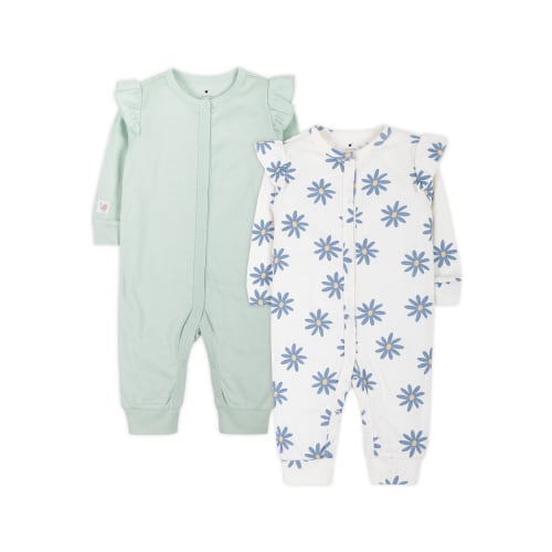 Little Star Organic Baby Girls 2Pk Coveralls, Size Newborn-12M