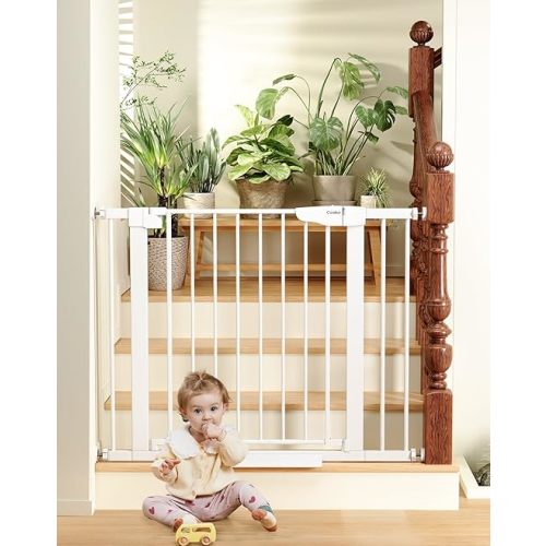 Cumbor 29.7-40.6" Baby Gate for Stairs, Mom's Choice Awards Winner-Dog Gate for Doorways, Pressure Mounted Self Closing Pet Gates for Dogs Indoor, Durable Safety Child Gate with Easy Walk Thru Door