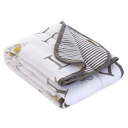Burts Bees Baby Infant Reversible Blankets 100% Organic Cotton GOTS Certified - A-Bee-C Prints with Quilting Pattern Soft Nursery Blanket with 100% Polyester Fill for Size 30 x 40 Inch