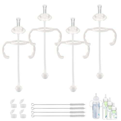 Straw Cup Conversion Kit for Dr Brown Narrow and Narrow Glass Baby Bottles, Weighted Straw Replacement with Soft Straw Top and Handle, for Babies 6+ Months, Set of 4