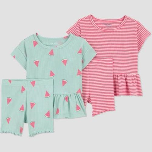 Carter's Just One You® Baby Girls' 4pc Stripe Watermelon T-Shirt and Bike Shorts Set - Green/Pink Newborn
