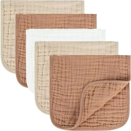 Baby Burp Cloths 100% Cotton Newborn Muslin Burp Cloths 10x20 inches Baby Essentials Coffee & White 5-Pack