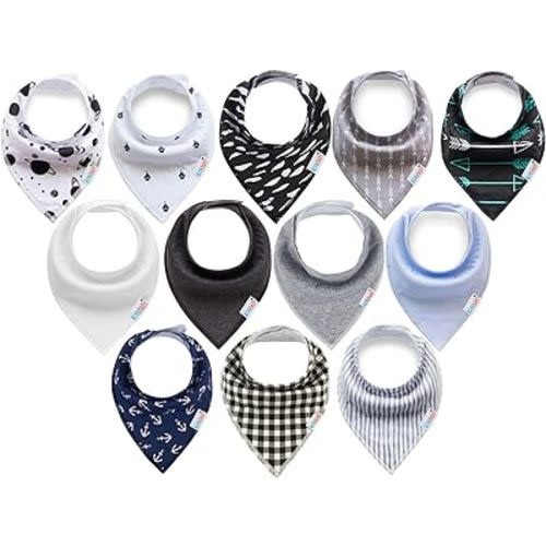 ALVABABY Baby Drool Bandana Bibs For Drooling Teething Feeding Reusable Adjustable Snaps Super Absorbent 100% Cotton Unisex Boys Girls 12 Pack Newborn Infant Toddler Burp Bibs Baby Boys Girls Gifts