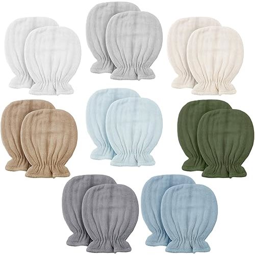 8 Pairs Newborn Baby Muslin Mittens 0-6 Months No Scratch Elastic Wrist Soft Breathable Gloves Bulk Cotton for Infant