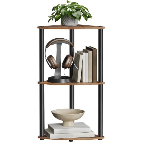SONGMICS HOME Superfast Toolless Assembly, Corner Shelf Stand, 3-Tier Corner Standing Shelf, Living Room, Bedroom, Kitchen, 15 x 10.6 x 27.8 Inches, Rustic Brown ULBC620K01