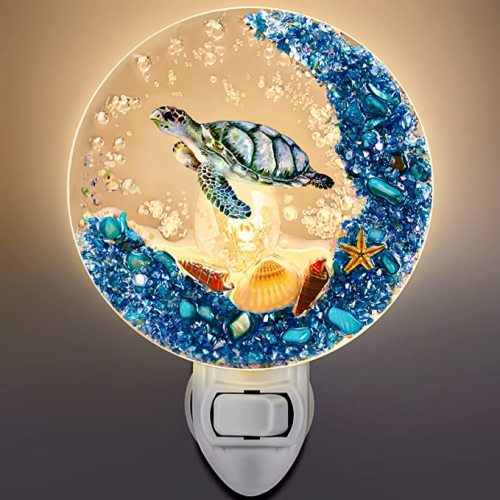 Hortsun Plug in Seashell Night Light Ocean Sea Animal Decorative Night Light Plug in Beach Lamps Vintage Ocean Lamps for Adult for Home Bedroom Living Room Bathroom Wall(Sea Turtle)