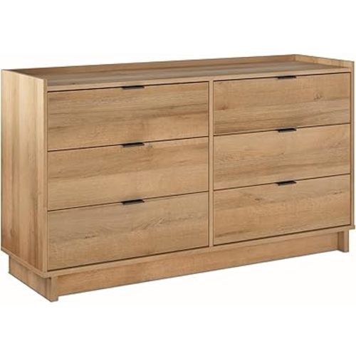 Prepac Simply Modern 6-Drawer Double Dresser for Bedroom, Chest of Drawers, Modern Bedroom Furniture, 52.5” Wide x 16” deep x 29.5” Tall, Oak