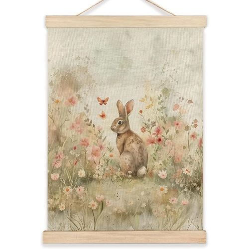 RYYCDOI Bunny Wall Art, Pink Floral Bunny Wall Art Poster, Nursery Wall Decor, Cute Rabbit Pictures Wall Decor for Baby Toddler Girl Nursery Room Bedroom, 12x16 Inches