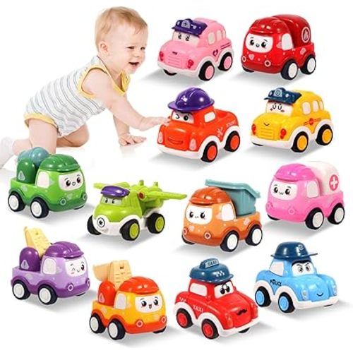 12 Pcs Pull Back Cars Set Toys for 1 2 3 Year Toddlers, Baby Car Toys for 6-12-18 Months, Construction Vehicle Racing Car Set, Baby Toys for 1 2 Year Old Boy, 1st Birthday Gift for 1 2 3 Year Old Boys