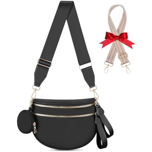 Bum Bags for Women Checkered Crossbody Bag Large Nylon Belt Purse Fanny Packs, Bonus with a Extra Strap