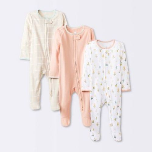 Baby Girls' 3pk Tight Fit Zip-Up Sleep N' Play - Cloud Island™, Color: Beige, Size: Newborn