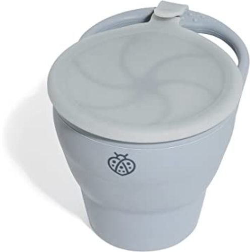 Boppabug | Toddler Snack Cup with Attached Lid | Collapsible Silicone Snack Container | Toddler Spill Proof Snack Catcher (Pebble)