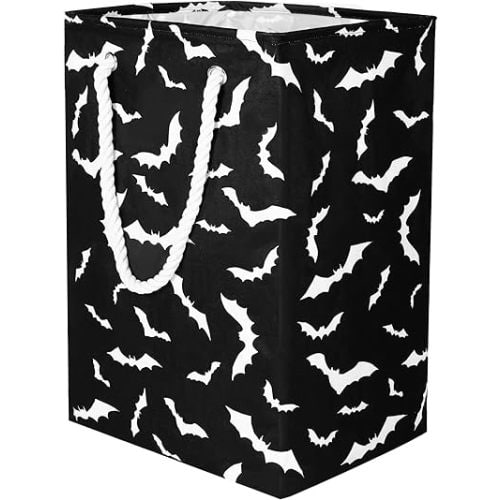 Halloween Bat Black Laundry Hamper, 78L Large Collapsible Tall Laundry Basket Waterproof Dirty Clothes Bag with Cotton Ropes Handles Washing Storage Bin for Clothes, Toys, Nursery, Bedroom, Bathroom,
