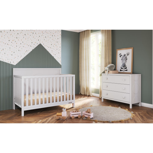 Child Craft Orbit Crib and Dresser Nursery Set, 2-Piece, Includes 4-in-1 Convertible Crib and Horizontal Dresser, Grows with Your Baby (Matte White)
