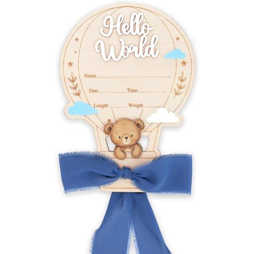 Hello World Baby Announcement Sign, Wooden Newborn Birth Announcement Plaque, Hospital Baby Reveal Sign, Newborn Photo Prop, Nursery Decor (Blue D13)