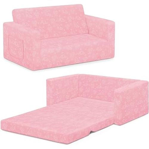 Serta Perfect Sleeper Extra Wide Convertible Sofa to Lounger - Comfy 2-in-1 Flip Open Couch/Sleeper for Kids, Pink
