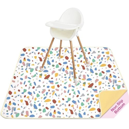 Basumee Splat Mat High Chair Mat Waterproof Baby Play Splat Mat for Under High Chair Food Catcher Highchair Mat for Floor Non Slip Bottom, White Speckle, 46x42 Inches