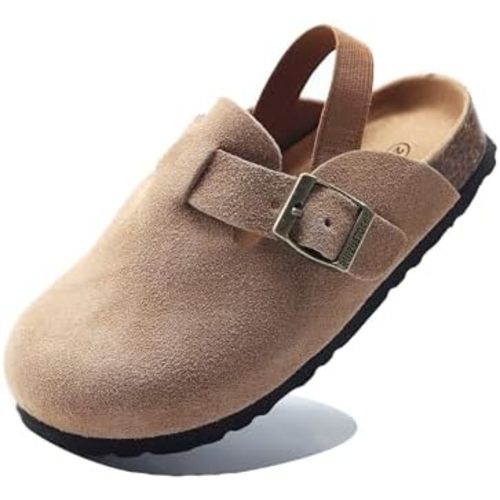Boys Girls Suede Clogs Unisex Toddler Slip-on Slippers Kids Outdoor Indoor Flat Shoes Classic Cork Adjustable Buckle Mules Cute Sandals