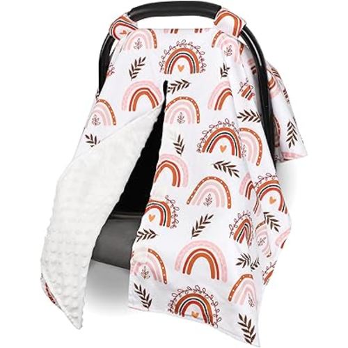 Baby Car Seat Cover, Breathable Infant Carseat Cover for Summer Peekaboo Opening Car Seat Canopy Cover, Nursing Cover for Baby Boys Girls (Rainbow)