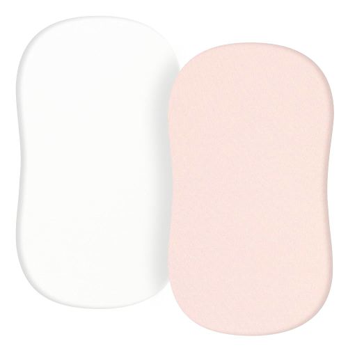 TILLYOU Baby Bassinet Sheets for Girls Boys, Fit for Hourglass Oval Rectangle Bassinet Mattress Sheets, 33”X16”, 2 Pack Pink & White