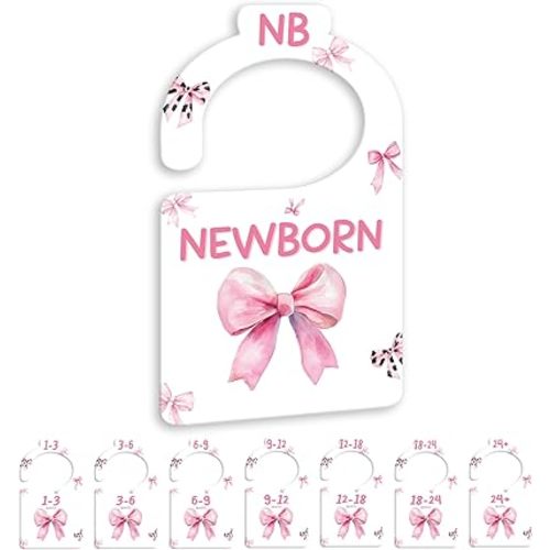 JMOST Pink Bows Baby Closet Dividers for Nursery Closet Organizer, Newborn to 24 Months Size Clothes, Hangers with Size Dividers, Double Sided