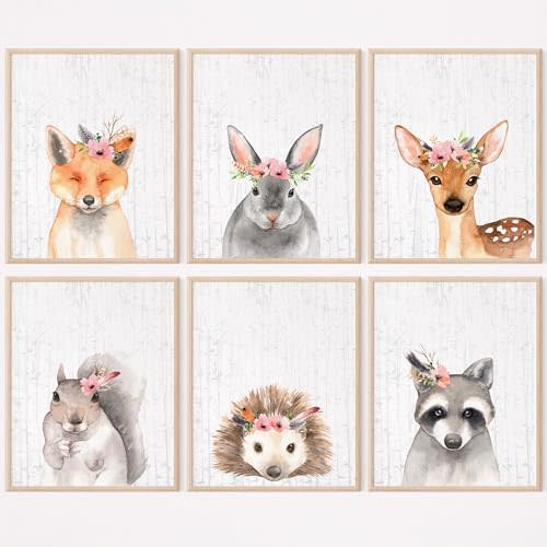 DREAM BIG PRINTABLES Woodland Animals Nursery Wall Art Prints (Set of 6) - Unframed - 8x10s | Farmhouse Boho Art - Great Baby Shower Gift - Unisex for Boys and Girls - Kids Bedroom Decor