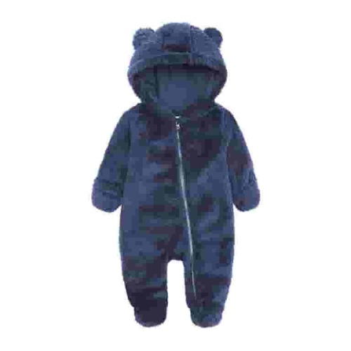 QUYUON Baby Fleece Jumpsuit with Hood Infant Winter Warm Fleece Lined Full Zip up Long Sleeve Hoodies Rompers One-Piece Outfits Toddler Girls Boys Warm Onesie Winter Clothes Navy 3 Months