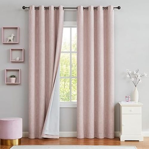 Central Park Pink Full Blackout Curtain with Liner Heavy Linen Texture Thermal Insulated Energy Efficient Window Treatment Drapes 84 Inches Long with Grommet for Bedroom, Rose Pink, 50"x84", 2 Panels