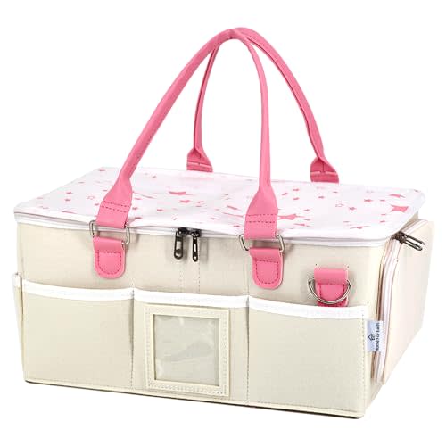 HOME FOR EACH - Diaper Caddy Organizer with Lid, Baby Travel Essential, Newborn Essentials Must Haves, Car Diaper Caddy, Baby Shower Gifts for Girls and Boys, Baby Bag and Baby Stuff