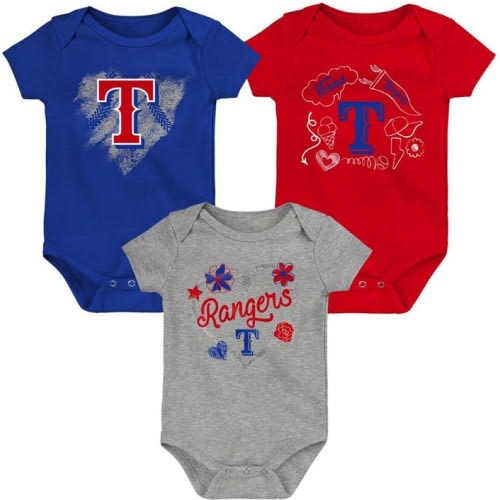 Outerstuff Girls Newborn & Infant Royal/Red/Heathered Gray Texas Rangers 3-Pack Batter Up Bodysuit Set, 6-9 M, Royal