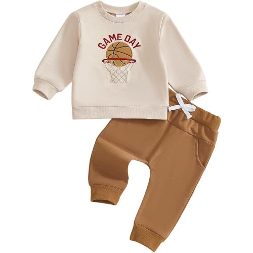 Toddler Baby Boy Basketball Outfit Game Day Long Sleeve Sweatshirt Solid Jogger Pant Set Spring Clothes
