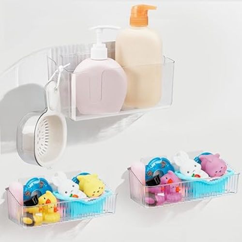 4-Pack Plastic Bath Toy Storage for Bathtub – Bath Toy Holder Organizer with Scoop, Clear Bathtub Toy Storage Shower Caddy for Kids & Baby
