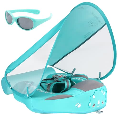 Big Buoyancy and Comfort Mambobaby Float with Canopy and Tail New Upgraded Non-Inflatable Baby Pool Float Mambo Float Swim Trainer Solid Infant Swim Float Adjustable Pearl Foam Baby Swim Ring