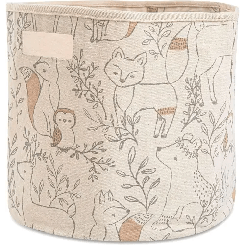 Crane Baby Fabric Storage Bin for Nursery and Toddlers, Toy Storage for Boys and Girls, Woodland Animal, 13" w x 12" h