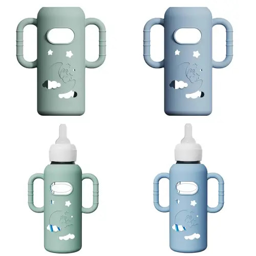 2 Pack Silicone Sleeves for Dr Brown's Glass Bottles, Drop Protection Bottle Sleeves with Handles, Anti Breakage Baby Bottle Holder Compatible with Dr. Brown's Newborn Glass Bottles,8 oz