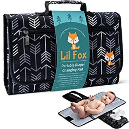 Baby Changing Pad by Lil Fox. Portable Changing Pad for Baby Diaper Bag or Changing Table Pad. One-Hand Diaper Change Pad. Baby Shower Gifts, Newborn Baby Essentials, Unisex Baby Stuff - Grey Arrows
