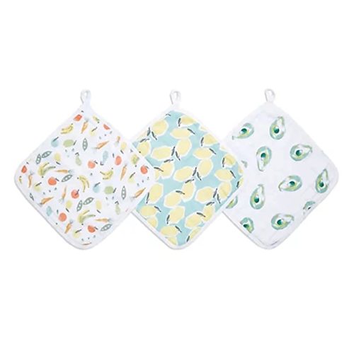 aden + anais Essentials Washcloth Set, Super Soft 100% Cotton Muslin, 3-Pack, Farm to Table