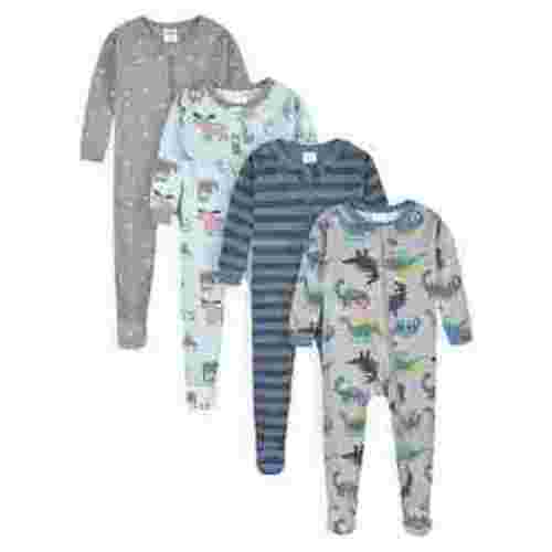 Gerber Baby & Toddler Neutral Snug Fit Footed Cotton Pajamas, 4-Pack, Sizes 0/3 Months-5T