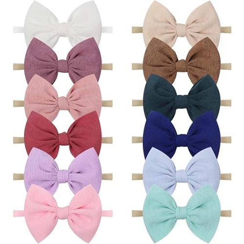 YanJie Baby Girls Nylon Headbands Newborn Bows Handmade Hair Bows Hairbands Hair Accessories for Newborn Infant Toddlers Kids (4.5bow 12colors)