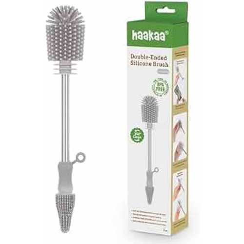 Haakaa Silicone Cleaning Brush Kit – Household Cleaning Brushes for Bottles and Crevices – Food-Grade Silicone: Dishwasher Safe (Brush-Grey)
