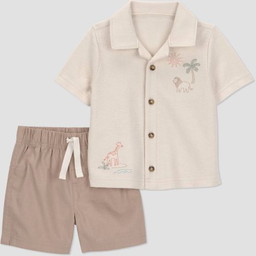 Carter's Just One You® Baby Boys' 2pc Scenic Safari Button-Down Shirt and Shorts Set - Brown 9M