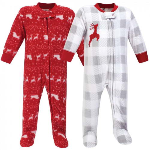 Hudson Baby Baby Fleece Zipper Sleep and Play 2pk, Santas Sleigh, 0-3 Months