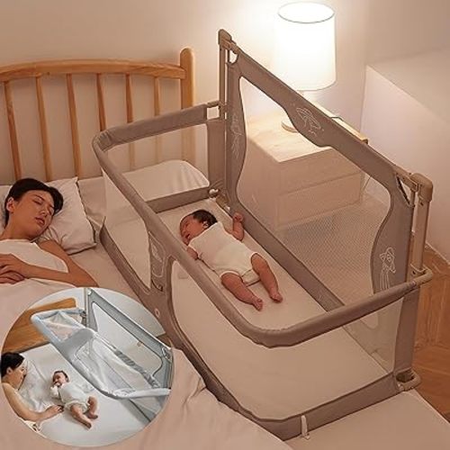 3 in 1 Baby bassinets bedside sleeper, co sleeping bed for baby, for co sleeper for baby in bed, Portable Crib, breathable and visible mesh window,soft washable liner cover and sturdy aluminum alloy (