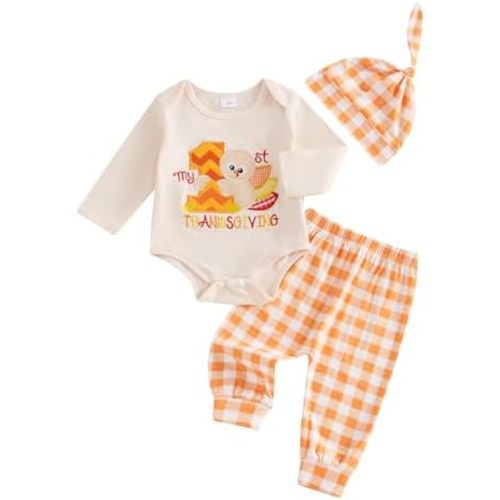 My First Thanksgiving Baby Boy Outfit Infant Little Turkey Hat Bodysuit Pants Newborn 1st Thanksgiving Outfits