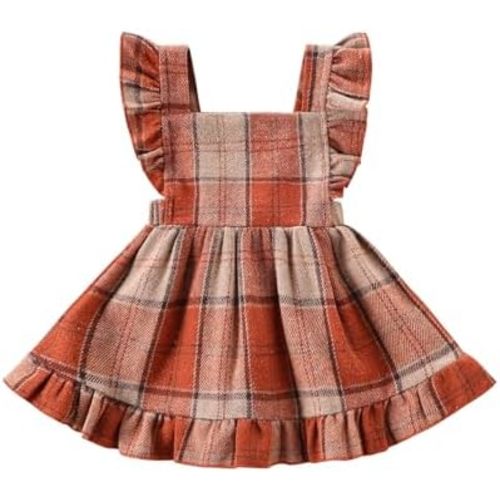 Baby Girls' Dresses Fly Sleeve Plaid Baby Dress Flannel Overall Skirt Dress Fall Winter Festival Outfits