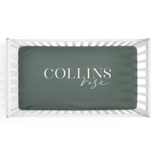 Personalized Crib Sheet in Emerald Green | Modern Font Duo