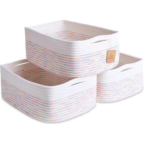 Woven Rope Baskets for Organizing, 3 Pack, 15.5 x 11 x 5.5" Storage Bins