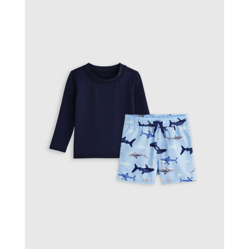 Swim Trunk and Rash Guard Set - Baby in Sharks