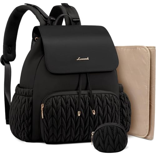 LOVEVOOK Diaper Bag Backpack, Small Cute Baby Bag, Stylish Water-Resistant Travel Bag for Mom, Baby Backpack with Changing Pad, Stroller Straps - Black