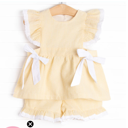 Plain Jane Ruffle Short Set, Yellow Seersucker – Stitchy Fish